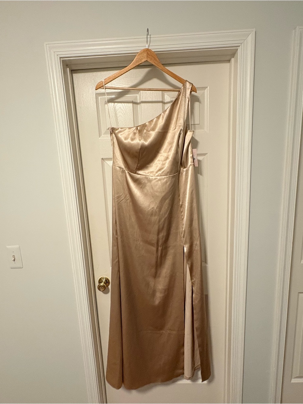 Birdy Grey One-Shoulder Satin Gown in Champagne - Picture 5 of 12